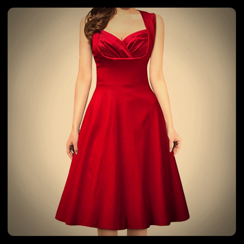 Red vintage style swing dress